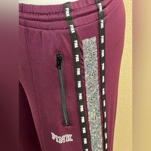 NWOT PINK Victoria’s Secret Embellished Stripe Fleece Logo Skinny Track Joggers